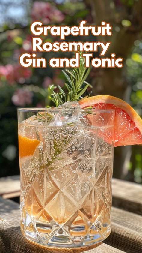 This drink marries the sharp zest of grapefruit with the deep, aromatic touch of rosemary, creating a refreshing twist on the classic gin and tonic. The balance of flavors appeals to those seeking a crisp, revitalizing cocktail. via @mybartender Grapefruit Rosemary Cocktail, Gin And Tonic Cocktails, Gin And Tonic Recipe Cocktails, Gin And Tonic Aesthetic, Rosemary Gin And Tonic, Gin And Jam, Grapefruit Gin Cocktail, Gin And Tonic Recipe, Gin Tonic Cocktail