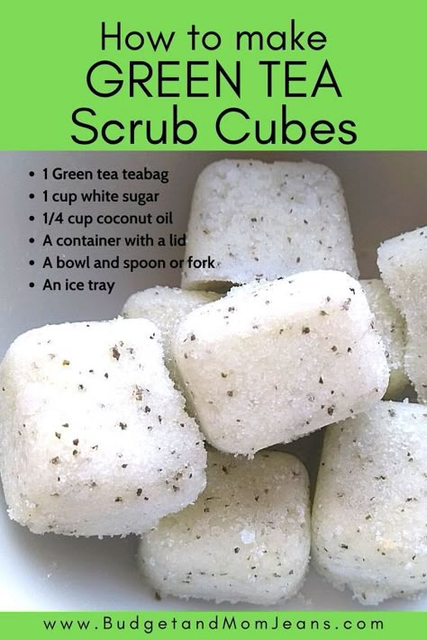 Diy Green Tea, Body Scrub Homemade Recipes, Scrub Bars, Green Tea Scrub, Diy Body Scrub Recipes, Diy Sugar Scrub Recipe, Sugar Scrub Cubes, How To Make Green, Coconut Baking