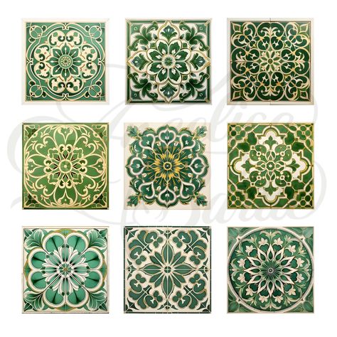 Buy Vintage Green Tiles Clipart: Set of 9 Spanish-style Tiles, Decoration, and Design. Printable Digital Download. 9 JPG Files, 8x8, 300 Dpi Online in India - Etsy Green Portuguese Tiles, Vintage Tile Patterns, Vintage Tile Backsplash, Green Spanish Tile, Indian Tiles, Spanish Ceramics, Spanish Style Tile, Morocco Tiles, Italian Tiles Pattern