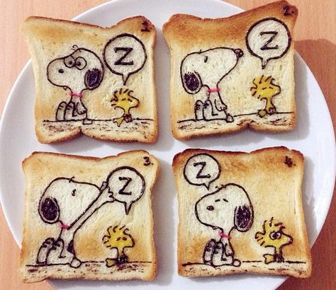 Snoopy Toast… Snoopy Food, Cute Toast, Toast Art, Lucario Pokemon, Cute Bento, Breakfast Plate, Edible Food, Snoopy Love, Food Garnishes