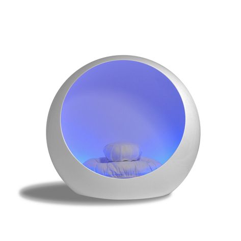 Om Meditation Pod by Alberto Frias | Archello Sleep Capsule, Pod Bed, Sound Vibration, Om Meditation, Meditation Chair, Pod Chair, High Tech Design, Om Mantra, Exhibit Design