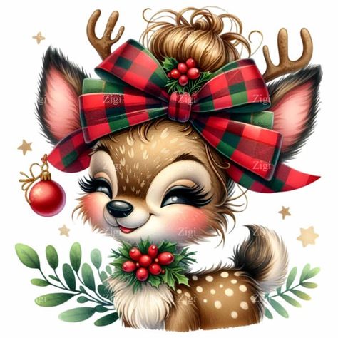 ZigiDesignStudio - Etsy UK Fawn Illustration, Christmas T Shirt Ideas, Images For Tumblers, Deer Clipart, Christmas Idea, Christmas Wallpapers, Christmas Messages, Plaid Bow, Christmas Deer