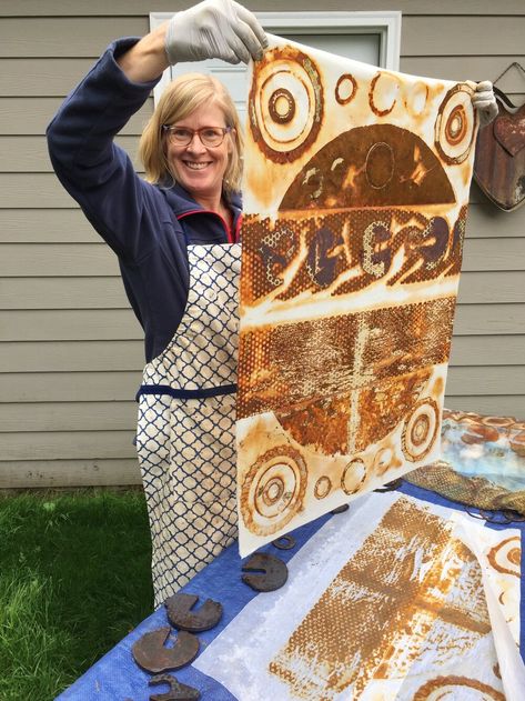 RUSTY VESSELS WITH SHANNON WEBER AND PAM NICHOLS — Bellissima Art Escapes Rust Artwork, Rust Dyeing, Eco Printing Textiles, Rust Dyed Fabric, Eco Dyeing Fabric, Rust Art, Rusty Nails, Encaustic Wax Art, Rust Dye