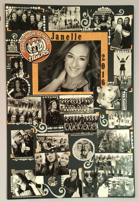 Senior Cheer Poster for Cheerleader #seniornight #seniorposter #cheer Senior Poster Board Ideas, Poster Board Ideas, Senior Table, Graduation Display, Soccer Senior Night, Senior Poster, Senior Board, Volleyball Senior Night, Basketball Senior Night