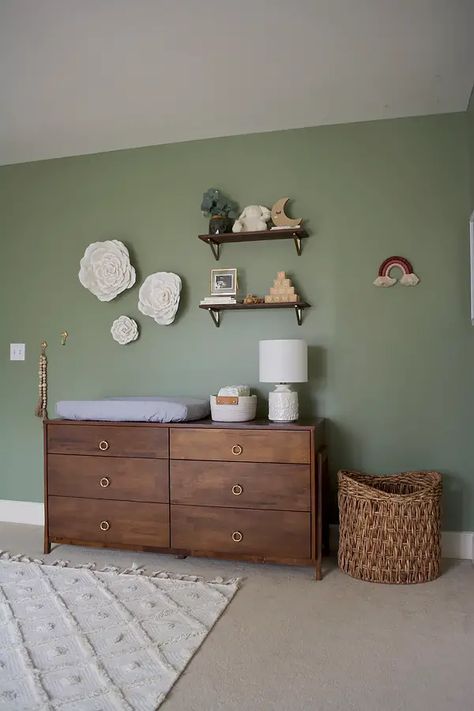 Use a dresser as a changing table in a nursery for more storage and so you can use it for years to come! Making A Changing Table Out Of A Dresser, Nursery Cabinet, Spavaca Soba, Baby Preparation, Changing Dresser, Be A Good Friend, Floral Wall Mural, Nursery Dresser, Wood Nursery