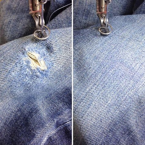 Patching Jeans, Jean Mending, Repair Jeans, Denim Repair, Mending Clothes, Make Do And Mend, Repair Clothes, Altering Clothes, Sewing Stitches