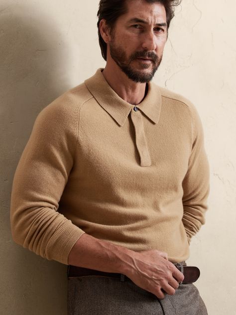 Mens Editorial Fashion, Men’s Fall Fashion 2024, French Men Style, Mens Banana Republic, French Men, Ben Silver, Polo Jumper, Cashmere Polo, Turtle Neck Men