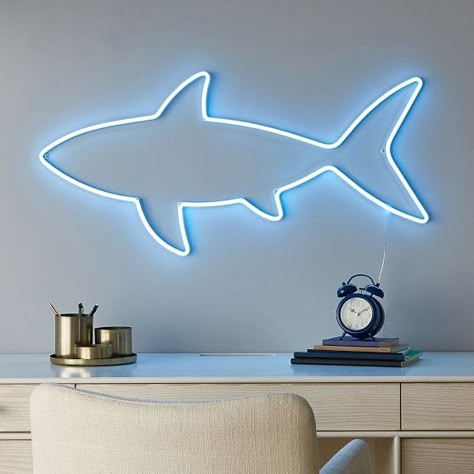 light | Pottery Barn Teen Shark Theme Room, Shark Bedroom, Shark Room, Ocean Room Decor, Ocean Bedroom, Home Decor Ideas Kitchen, Surf Room, Shark Decor, Decor Ideas Kitchen