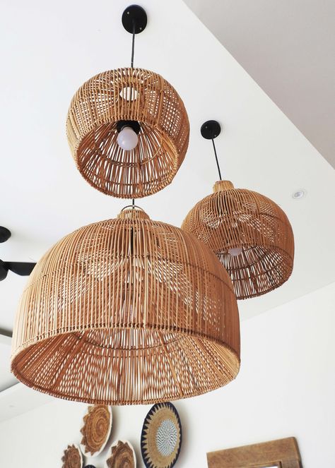 KONOHA LAMPSHADE Wicker Pendant Rattan Lampshade-wicker - Etsy Wicker Light Fixture, Boho Lights, Boho Chairs, Boho Lampshade, Wicker Chandelier, Coastal Pink, Boho Light Fixture, Wicker Lampshade, Chandelier Boho