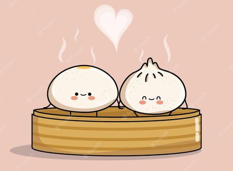 Dumpling Drawing Cute, Cute Dumpling Cartoon, Dumpling Tattoo, Bun Illustration, Burger Drawing, Cute Dumpling, Steam Buns, Market Aesthetic, Couple With Baby