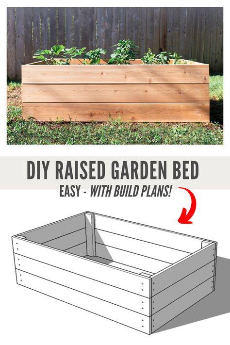 Garden Bed Measurements, Grow Boxes How To Build, Simple Garden Boxes Diy, Free Raised Garden Bed Plans, How To Make A Garden Box Raised Beds, Simple Diy Garden Bed, Build Garden Beds, Garden Bed Raised Diy, Flower Bed Boxes Raised Planter