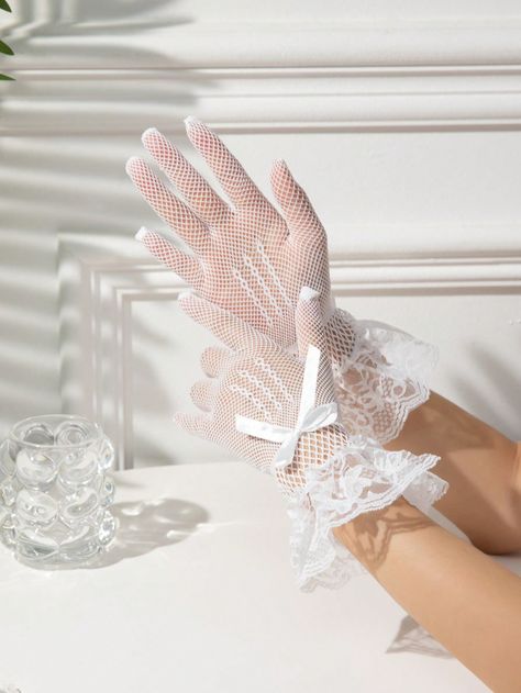 1pair Kids Lace Hollow-Out Bow Princess Gloves (For Party Holiday Event)I discovered amazing products on SHEIN.com, come check them out! Princess Gloves, Kid Gloves, Lace Gloves, Wedding Dinner, Elegant Party, Womens Gloves, White Collar, Holidays And Events, Kids Accessories