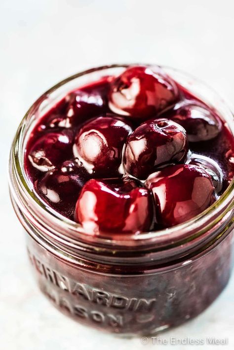 SAVE FOR LATER! Fresh Cherry Sauce (cherry compote!) is one of my favorite way to cook with fresh cherries. It's a super easy to make and versatile summer recipe that is delicious spooned over everything from ice cream to grilled meat. #theendlessmeal #cherries #cherryrecipes #cherrysauce #cherrycompote #summerdesserts #refinedsugarfree #paleodesserts #vegandesserts #glutenfreedesserts Homemade Cherry Sauce, Cherry Sauce Recipe, Fresh Cherry Pie, Creme Brulee Cheesecake, Cherry Topping, Cherry Compote, Lamb Chop Recipes, Sour Cherries, Aip Desserts