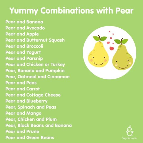 Baby Food Puree Combinations, Pear Baby Puree, Prune Smoothie, Help With Constipation, Baby Weaning Foods, Avocado Baby Food, Sage Spoonfuls, Baby Food Guide, Baby Meal Plan