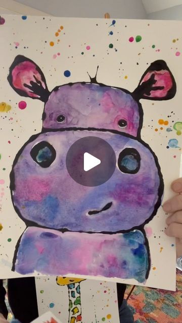 Hippo Preschool Craft, Easy Hippo Drawing, Hippo Drawing Simple, Hippo Painting Easy, Baby Hippo Drawing, Hippo Craft, Hippo Painting, Watercolour Hippopotamus, Hippo Watercolor