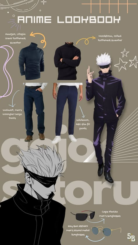 Anime lookbook: Gojo Satoru #anime #outfit #inspiration #outfitdetails #slaynime #sbpins Gojo Outfits Jjk, Cosplay Anime Boy Outfit, Anime Outfit Men, Gojo Satoru Clothes, Gojo Style Outfit, Gojo Outfit Ideas, Gojo In Toji Outfit, Gojo Streetwear, Anime Inspired Outfits Men