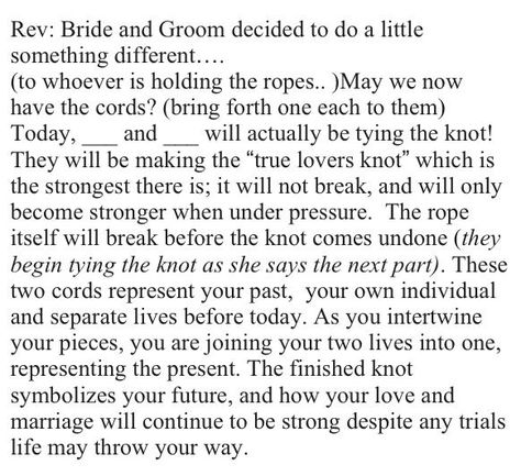 Tying the Knot Ceremony Wording | Actual "tying the knot" ceremony wording! | First comes love, then co ... Irish Knot Tying Ceremony, Wedding Ceremony Rituals, Vows Quotes, Yellow Weddings, Irish Knot, Wedding Knot, Wedding Ceremony Unity, Tie The Knot Wedding, Wedding Ceremony Script