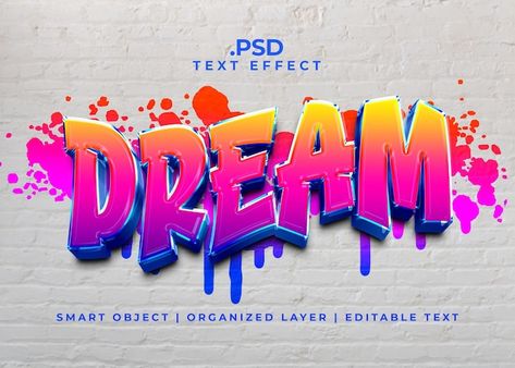 PSD dream text effect | Premium Psd #Freepik #psd #font-styles #editable-font #editable-text #typography-editable Word Art Fonts, Text Art Typography, Typographic Illustration, Vector Mountain, Bold Words, Photoshop Text Effects, Font Graphic, 3d Text, Creative Fonts