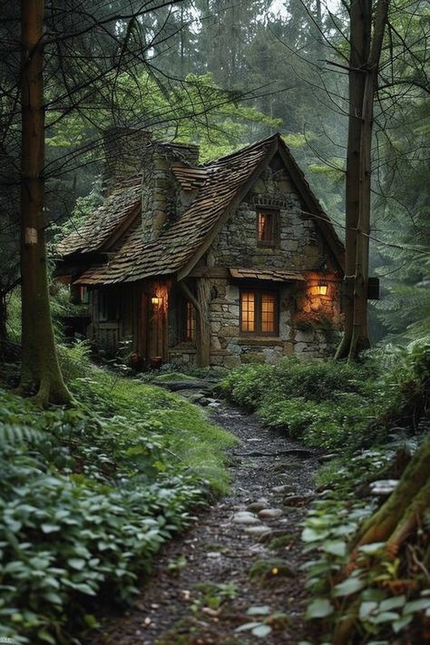 10 Cozy Forest Cottages for a Magical Escape into the Wild! - My Decor Inspo Cottage Core Cabin In The Woods, Forest Home Aesthetic Cozy, Fairytale Cabin In The Woods, Witchy Cottage In The Woods, Forest Cottage Living Room, Cottage In The Forest Aesthetic, Cosy Cottage Exterior, Magical Forest Cottage, Woods House Forest