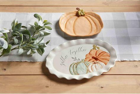 Mud Pie Gather Nested Platter Set, small 10" x 10 3/4" | large 11" x 16" Fall Platter, Pumpkin Platter, Small Platter, Pumpkin Images, Gather Together, Platter Set, Ceramic Platters, Unique Fall, Pumpkin Colors