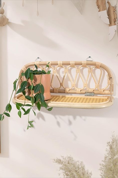 Sonefreiy Rattan Shelf Boho Wall Shelf Decorative Shelves Natural Handmade Woven Floating Shelf, Nursery Bedroom Living Room Bathroom Decor #wicker #roomdecor #bohoroomdecor #boho Boho Wall Shelf, Rattan Shelf, Shelf Nursery, Decorative Shelves, Wicker Shelf, Boho Room Decor, Decorating Shelves, Living Room Bathroom, Floating Shelf