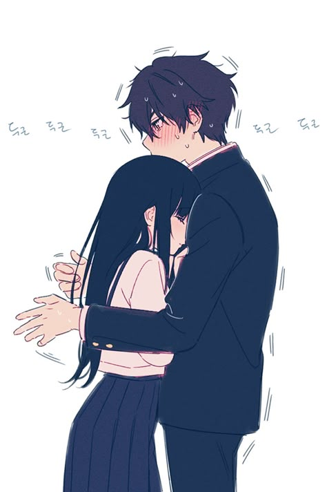 Anime Couples Hugging, Anime Couples Cuddling, Houtarou Oreki, Amor Anime, Anime Hug, رعب نفسي, Hugging Couple, Manga Couple, Maid Sama