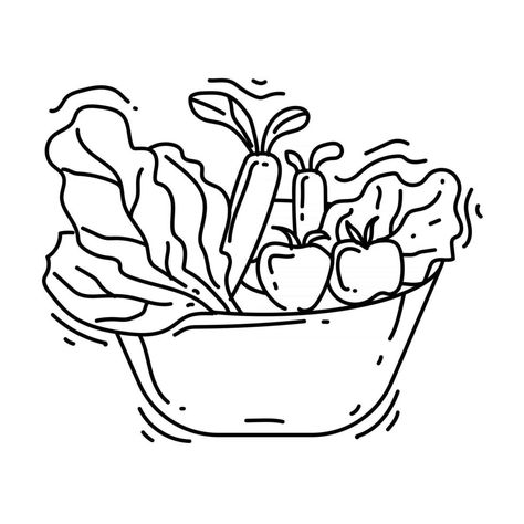 Gardening food icon. hand drawn icon set, outline black Vegetable Clipart Black And White, Food Outline Drawing, Food Clipart Black And White, Healthy Food Black And White, Food Outline, Salad Drawing, Gardening Food, Vegetable Drawing, Kitchen Icon