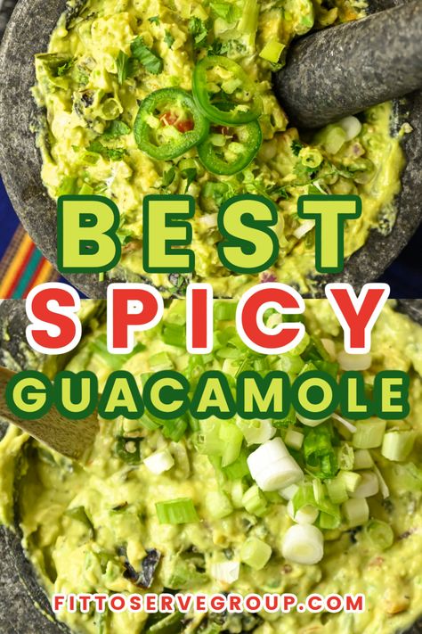 This delicious, spicy guacamole recipe is made with avocados and features tomatoes, roasted jalapeños, red onions, garlic, lime, and a little sour cream for extra creaminess. It's a recipe you can make up to 36 hours ahead! Roasted Jalapeños, Spicy Guacamole Recipe, Tomatoes Roasted, Homemade Guacamole Recipe, Spicy Guacamole, Roasted Jalapeno, Mexican Dinner, Homemade Guacamole, Guacamole Recipe