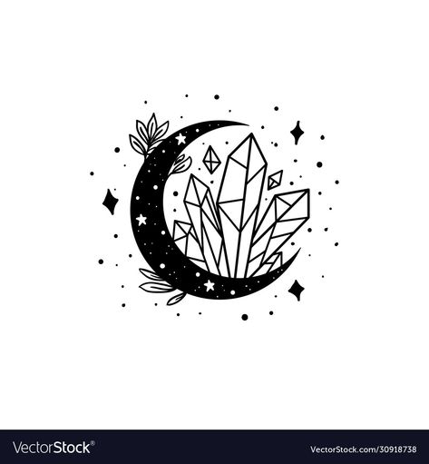 Cartoon Crystals Drawing, Crystal Star Tattoo, Moon And Crystals Drawing, Moon And Stars Svg Free, Crystal And Moon Tattoo, Moon And Crystal Tattoo, Small Crystal Tattoo, Moon Crystal Tattoo, Crystals Tattoos