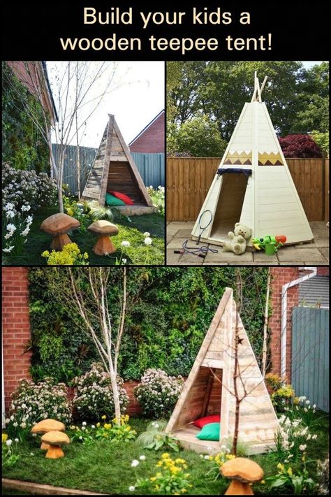 Diy Teepee Tent Outdoor, Backyard Teepee, Garden Teepee, Wood Teepee, Teepee Outdoor, Diy Teepee Tent, Wooden Teepee, Outdoor Teepee, Diy Tipi