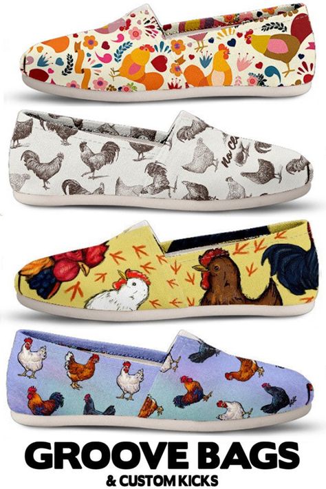 Do you love chickens & roosters? Check out our amazing chicken designs and fall in love! Are you a crazy chicken lady? Do you raise chickens or have a chicken coop? Backyard chickens or pet chickens are so fun, why not look styling with our chicken shoes! Company Chicken, Chicken Shoes, Chicken Coop Backyard, Amazing Chicken, Raise Chickens, Crazy Chicken, Chicken Print, Crazy Chicken Lady, Chicken Lady