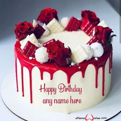 Happy Birthday Cake with Customized Name - Best Wishes Birthday Wishes With Name Costco Red Velvet Cake, Red Velvet Cake Decoration, Name On Cake, Red Velvet Birthday Cake, Write Name On Cake, Birthday Cake Write Name, Colorful Birthday Cake, Red Birthday Cakes, Birthday Cake Writing