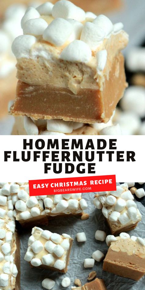 Fluffernutter Dessert, Marshmallow Peanut Butter Fudge, Fluffernutter Fudge, Marshmallow Peanut Butter, Fudge Peanut Butter, Marshmallow Fudge, Homemade Fudge Recipes, Peanut Butter Fudge Recipe, Xmas Candy