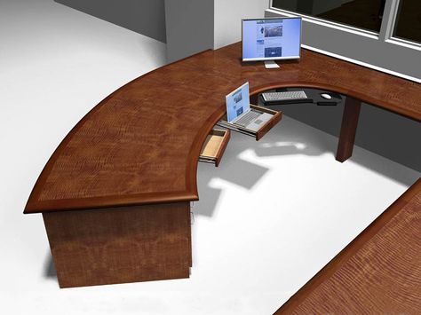 Curved desk Curved Office Desk, Desk Curved, Turret Room, Zen Office, Curved Desk, Wood Desks, Smart Desk, Floor Office, Modern Desks