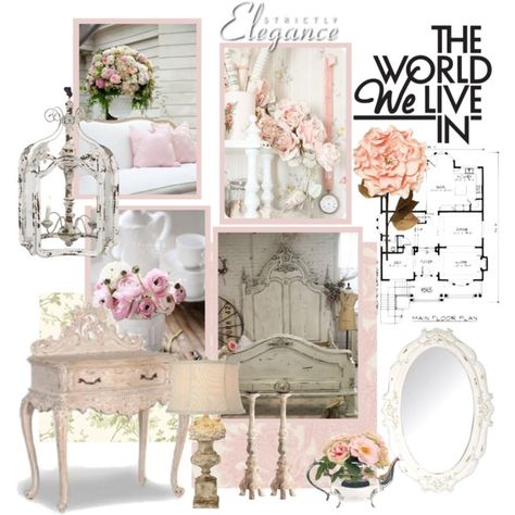 Shabby Chic Mood Board, created by youaresofashion on Polyvore Chic Mood Board, Shabby Chic Interior Design, Shabby Chic Office, Mood Board Interior, Vintage Home Office, Shabby Chick, Small Apartment Design, Shabby Chic Living Room, Shabby Chic Interiors