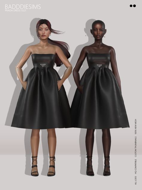 PRADA DRESS SS21 | BADDDIESIMS on Patreon Prada Clothes, Dior Clothes, Prada Dresses, Black And White Wedding Theme, Prada Dress, Prada Fashion, Sims 4 Dresses, Sims 4 Characters, Sims 4 Collections