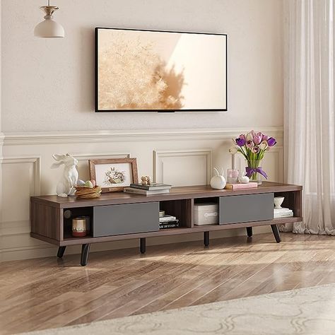 https://amzn.to/3QpsPXk Low Profile Tv Stand, Long Tv Stand, 75 Inch Tv, 70 Inch Tv Stand, Mid Century Modern Tv, Storage Entertainment Center, Mid Century Modern Tv Stand, Tv Stand With Storage, Living Room Tv Stand