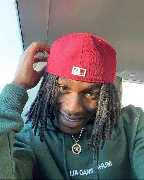 Dreads With Hats Men, Beanie With Dreads, Mens Braids, Mens Braids Hairstyles, Red Cap, Black Hairstyles, Locs Hairstyles, Flat Cap, Braids Hairstyles