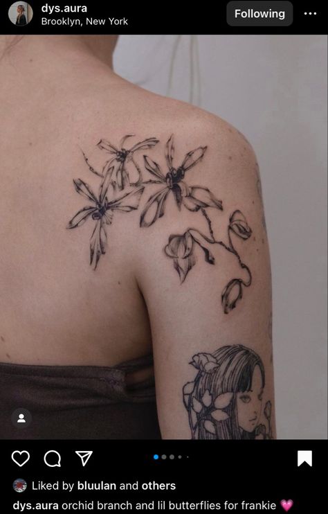 Tattoo Branch, Rebecca Core, Silk Butterfly, Orchid Tattoo, Tattoos Art, Botanical Tattoo, Art Tattoos, Ink Ideas, Abstract Tattoo