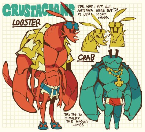 Crab Person Character Design, Lobster Character Design, Shrimp Character Design, Crab Humanoid, Crab Character Design, Shrimp Character, Fish Character Design, Crab Character, Original Character Design