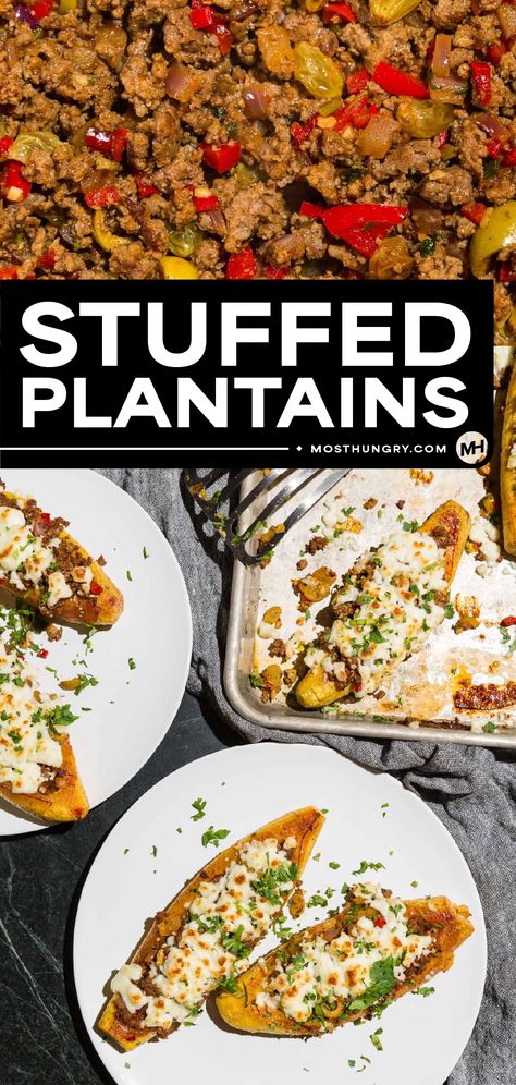 The Best Stuffed Plantains with Ground Beef Recipes Using Plantains, Baked Plantains Recipes, Stuffed Plantains, Plantains Recipes, How To Cook Plantains, Baked Plantains, Sweet Plantains, Stuffed Olives, Plantain Recipes