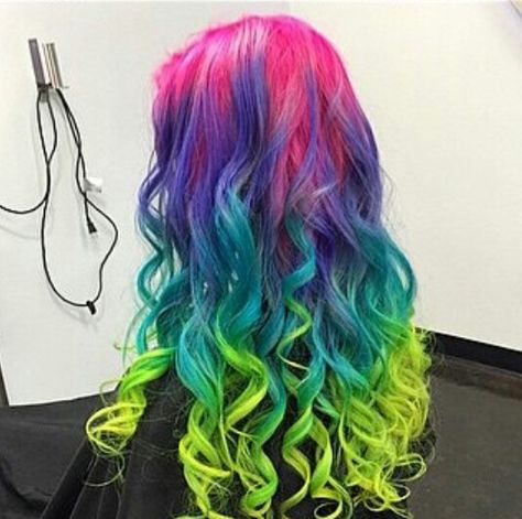 Pink green purple rainbow hair Pink Purple Blue Green Hair, Purple Pink Green Hair, Pink Blue Green Hair, Purple Rainbow Hair, Red Purple Hair, Neon Green Hair, Blue Green Hair, Vivid Hair, Dyed Hair Pastel