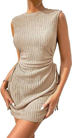 GORGLITTER Women's Cut Out Mini Dress Drawstring Ruched Sleeveless Textured Tank Dresses Mini Wedding Guest Dress, Summer Crewneck, Tank Dresses, Cut Out Mini Dress, Wishlist 2024, Two Piece Jumpsuit, Club Night, Mini Wedding, Closet Inspiration