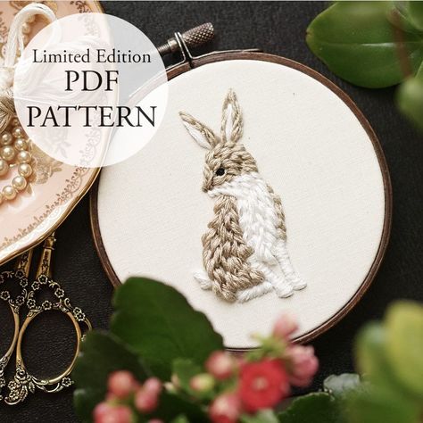 PDF Pattern - 4" Limited Edition - Woodland Hare - Embroidery Pattern With YouTube Tutorials by MagnusAndQuill on Etsy Bunny Rabbit Art, Beginner Embroidery Kit, Quick Stitch, Diy Art Projects, Star Embroidery, Animal Embroidery, Pattern Steps, Embroidery For Beginners, Embroidery Kit