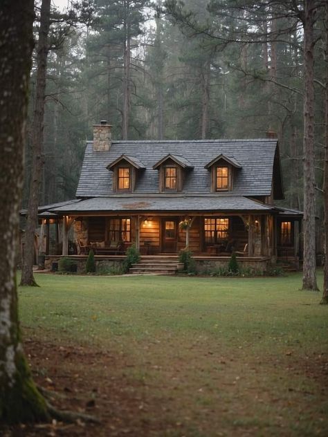 Cabin House Exterior Rustic, Secluded House Woods, Small Houses In The Woods, Rustic Village House, Aesthetic Cabin House, Large Cabin In The Woods, Small House In Woods, Rustic Farmhouse Outside, Cabins And Cottages In The Woods