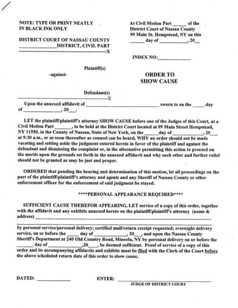 Free Order To Show Cause Nassau County Civil Court NY...Click Document to print Court Documents, Nassau County, Court Order, District Court, Fed Up, Nassau, The Movie, Baby Stuff, Collage