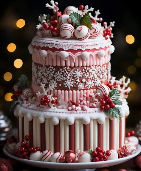 Favorite Cake | ✨❄️✨ | Facebook Beautiful Christmas Cake, Christmas Cake Design, Cake Artwork, Christmas Themed Cake, Money Printables, Fantasy Cake, Christmas Cake Designs, Peppermint Christmas, Xmas Cake