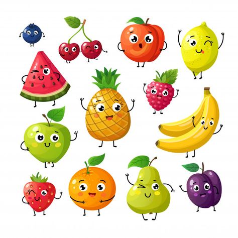 Dibujos animados de frutas divertidas. f... | Premium Vector #Freepik #vector #comida Funny Fruits, Strawberry Illustration, Raspberry Banana, Kiwi And Banana, Raspberry Orange, Vector Characters, Happy Fruit, Vegetable Cartoon, White Fruit