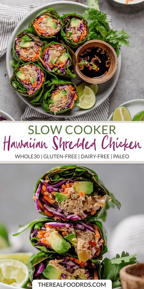 Slow Cooker Hawaiian Shredded Chicken Hawaiian Shredded Chicken, Paleo Slow Cooker Chicken, Slow Cooker Kip, Paleo Chicken Dinner, Chicken Hawaiian, Paleo Slow Cooker, Whole30 Dinners, Dairy Free Dinner, Hawaiian Chicken