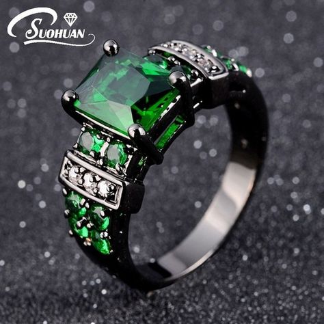 Memorial Wedding, Emerald Wedding Rings, Wedding Ring Sizes, Punk Jewelry, Zircon Ring, Solid Gold Jewelry, Green Emerald, Size 10 Rings, Gold Filled Jewelry